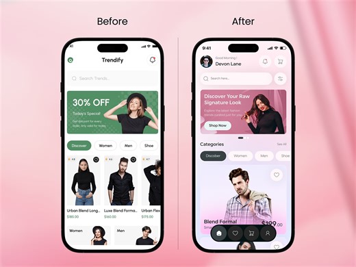 Fashion App UI Redesign – Before & After Shopping Experience