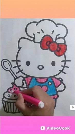 🍰 EASY Baker Kitty Coloring Page 👩‍🍳 Hello Kitty Chef Art for Kids 🎨✨