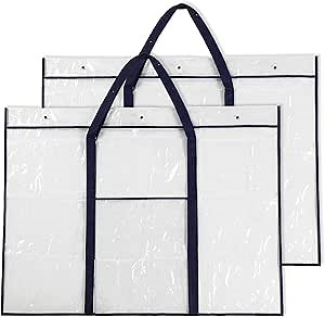 Windyun 2 Pack Large Poster Storage Bag 48" x 36" Bulletin Board Holder Art Portfolio Case PVC Art Portfolio Container Bulletin Board Storage Box with Pocket for Classroom Teacher Organization (Blue)