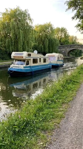 Unique narrowboat towing a butty boat #boat #canal #narrowboat #british #canalboat