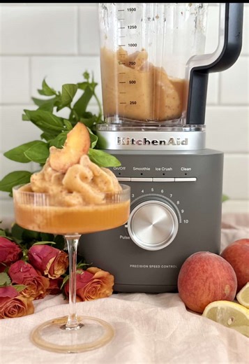 Got peaches? 🍑 This peach and basil slushy recipe is on high rotation and the KitchenAid Pure Power Blender gets the texture spot on every time. Ice crushed fast. Herbs blended smooth. No over-blending drama. Why I love this power blender: - Precise speed control for perfect smoothie texture - 1700W peak power that crushes ice easily - Handles hot and cold ingredients (soups, sauces and smoothies) - Preset functions for smoothie, ice crush and cleaning Peach Basil Slushy ingredients: - 2 cups f