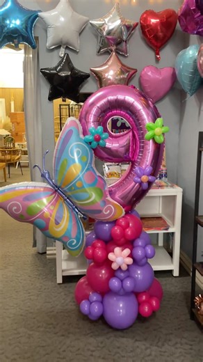 Turning 9🩷💜🦋💐#balloonbouquet #butterflies #happybirthday #balloonstylist #balloonartist #norcal
