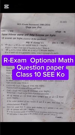 SEE Students Optional Math Question || R-Exam Question paper Optional Math || Opt Math Exam paper 🔥🔥