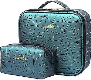 Luxtude Leather Travel Makeup Train Case, Waterproof Makeup Bag Cosmetic Case Organizer, Large Cosmetic Makeup Case with Adjustable Dividers for Women Cosmetics Brushes Toiletry Jewelry etc. (Green)