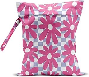 Wet Bag for Swimsuit Pool Travel Baby Cloth Diapers Dirty Yoga Gym Clothes Beach Bags Summer Gifts for Women Men Beach Vacation Essentials Flower Checker Waterproof Wet Dry Bag Travel Laundry Bags