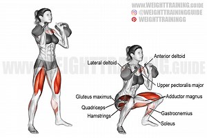 Double kettlebell front squat exercise instructions and video