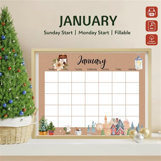 EDITABLE January Calendar, Undated Wall Calendar, Printable Planner, Start Any Month, Reusable Template, Fillable January Calendar - Etsy Australia