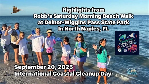 It was a picture-perfect Saturday morning in North Naples, and we had a great turnout of volunteers show up at Delnor-Wiggins Pass State Park to participate in this year’s International Coastal Cleanup Day event, including quite a few members of the younger generation. There are lots of beautiful things to see in this video, so sit back and enjoy these highlights from Robb's Saturday morning beach walk at Wiggins Pass, and on the mile-long stretch of paradise at this multi award-winning Florida 