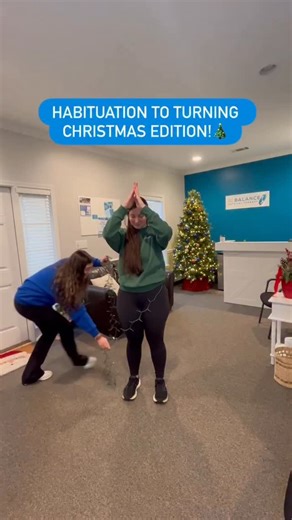 Vestibular First on Instagram: "🎄🧑‍🎄 Looking for a fun way to reduce dizziness with faster body turns? Get an extra strand of holiday lights and try this! 🚧📝 Please note that this activity is not for every person! It should be matched to an individual case (sufficient safety in standing, not in active migraine, etc.). 🐢⏰ Scale to the individual: start with SLOW movements and short duration (3-5 seconds to start) before gradually progressing to faster turns and longer duration (usually over