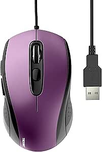 TECKNET USB Wired Mouse, 3600DPI Corded Computer Mouse with 4 Adjustable Levels, 6-Button 5FT Cord Ergonomic Mice, Home and Office Mice for Laptop PC Desktop Notebook - Purple