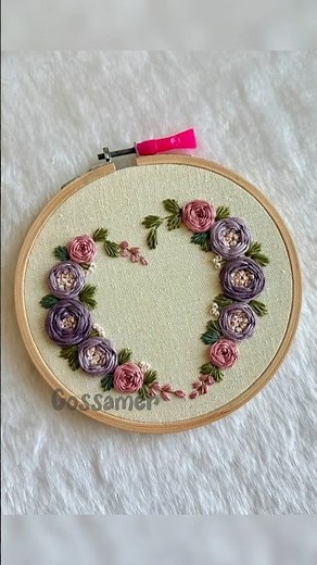 Heart Shaped Flower Embroidery Hoop Art Stitching Tutorial For Beginners 💜 Free Pattern Inside