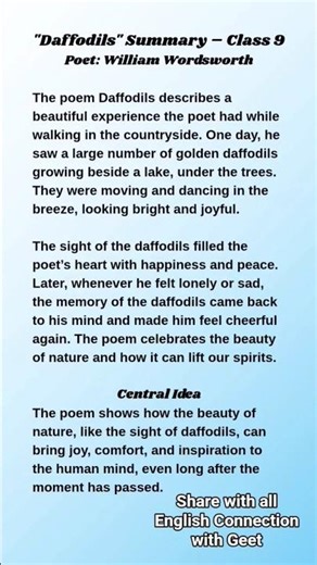 Daffodils Poem Summary & Central Idea | Class 9 English | William Wordsworth | Easy Notes for Exams