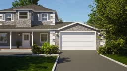 Beautiful gray brick house. 3D animation of a house with a landscape....
