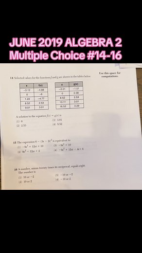 June 2019 algebra 2 multiple choice (14-16) #algebra2 #algebra2regents #algebra2honors #algebra2resources #algebra2help #math #mathteacher #teacher #teachersoftiktok