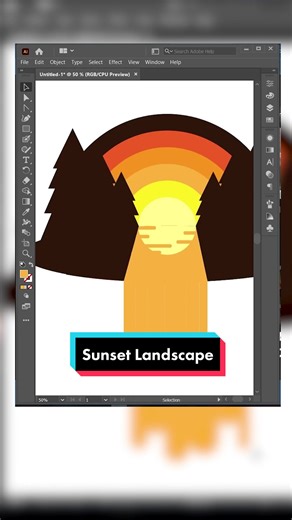 Day 29 - Membuat Sunset Landscape Adobe Illustrator #tutorial #adobeillustrator #sunset #landscape