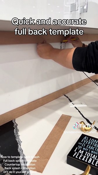 DIY full back splash template. What you need are template strips, stapler , and a glue gun. Easy and accurate.