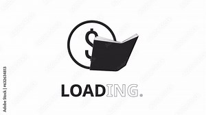 Bookkeeping coin book bw loading animation. Financial literacy education outline 2D cartoon concept 4K video loading motion graphic. Money in book floating animated gif isolated on white background