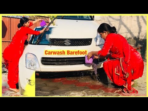 Carwash Barefoot | Girl Cleaning Car