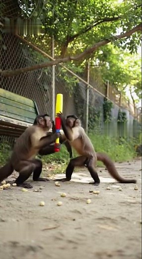 Hilarious Monkey Playtime! Capuchins Fight Over a Toy Baseball Bat#Monkeys #CapuchinMonkeys #Funny