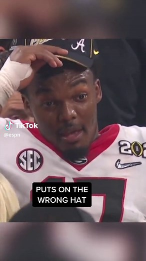 The moment he realized he was wearing the Alabama championship hat 😂😂 #collegefootball