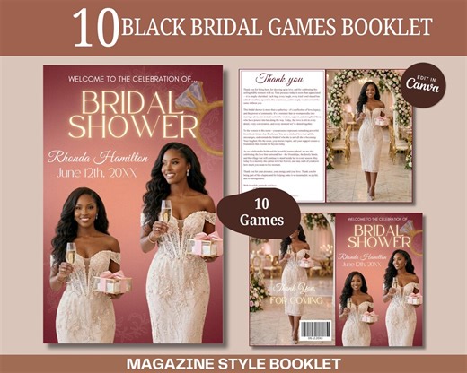 Black Bridal Shower Games Magazine Booklet |canva Template | Wedding Shower Game Book | African American Bride Party Activities - Etsy