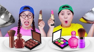 Real Makeup VS Chocolate Makeup Challenge #DONA #challenge #mukbang #funny #ASMR #Food #eatingshow
