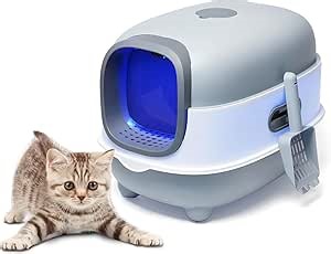 Large Enclosed Cat Litter Box with Automatic Sand-Proof cage,Clean&Deodorization Function,Easy to Clean Splash-Proof Adult cat Toilet (Grey)