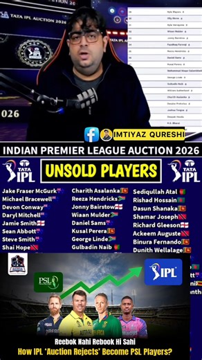 🚨 OVERSEAS PLAYERS UNSOLD AT IPL 2026 AUCTION 🚨 - Daryl Mitchell - Jonny Bairstow - Jamie Smith - Gus Atkinson - Wiaan Mulder - Jake Fraser-McGurk - Devon Conway - Michael Bracewell - Maheesh Theekshana - Sean Abbott - Dasun Shanaka - Maheesh Theekshana - Spencer Johnson - Gerald Coetzee - Dan Lawrence - Taskin Ahmed - Richard Gleeson - Alzarri Joseph - Riley Meredith - Jhye Richardson - Waqar Salamkheil - Rahmanullah Gurbaz - Sediqullah Atal - Mujeeb Ur Rahman - Fazalhaq Farooqui - Connor Est