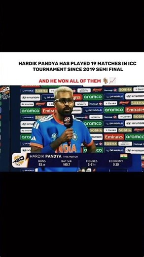 Hardik pandya has played 19 Matches in icc tournament since 2019 semi final 🐐#hardikpandya