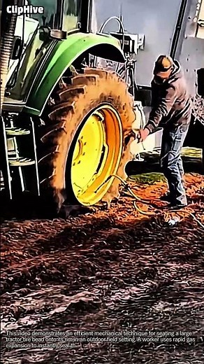 The Ultimate Way to Reseat a Massive Tractor Tire #worker #process #satisfying #mechanic #machinery