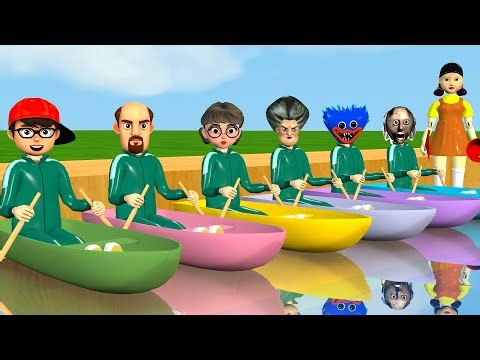 Scary Teacher 3D vs Squid Game Swimming Race Outdoor Challenge Cage and Whirlpool