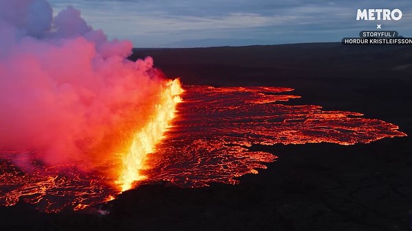 Iceland volcano erupting, as seen from above, is absolutely spectacular