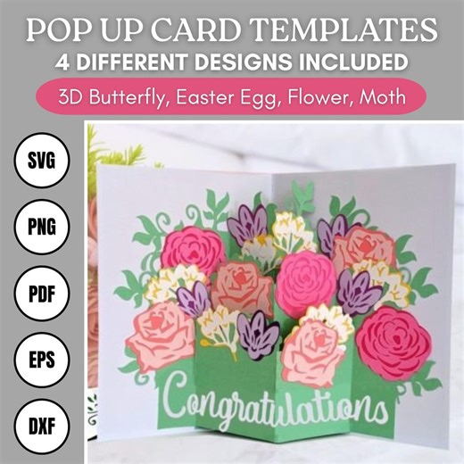 3D Pop up Card Templates Bundle: Butterfly, Flower, Moth SVG Papercraft - Etsy