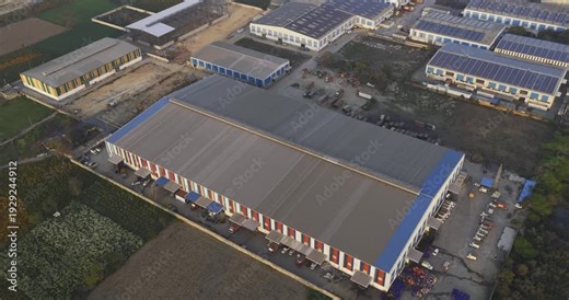 Aerial view of large factory and warehouse located at haryana near delhi ncr region