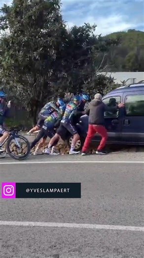Soudal Quick-Step Team Aids Driver in Sticky Situation
