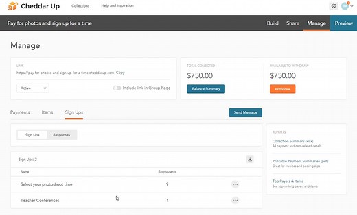 View and manage your sign ups