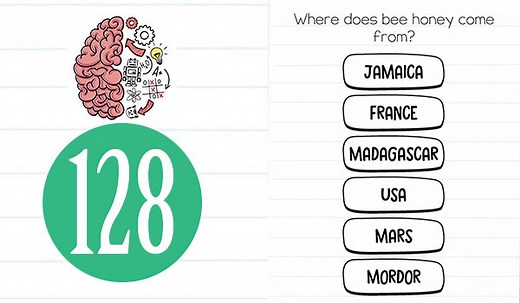 Brain Test Level 128 Where does bee honey come from