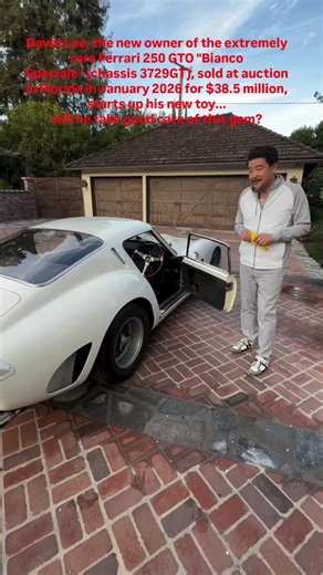 David Lee, the new owner of the extremely rare Ferrari 250 GTO "Bianco Speciale" (chassis 3729GT), sold at auction in Florida in January 2026 for $38.5 million, starts up his new toy...will he take good care of this gem? #ferrari #racecar #carporn #vintagecars #250gto | Gentlemen Drivers