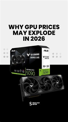 Wealthy Setup on Instagram: "Why GPU Prices May Explode in 2026. GPU prices are poised to surge in 2026, and the signals are already flashing. Multiple industry forecasts suggest Nvidia’s RTX 5090 could jump from ~$2,000 to as high as $5,000. Not confirmed — but structurally plausible. The pressure comes from one place: AI demand eating silicon. Data centers now outbid gamers, using the same advanced chips. Add limited wafer capacity, export controls, energy costs, and fragile supply chains, and