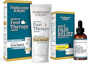 Frankincense and Myrrh Foot Pain Combo Pack: Foot Pain Relief Rubbing Oil (2 oz) and Intensive Therapy Lotion for feet (3 oz), Neuropathy, Nerve Relief, Frankincense Essential Oil, Maximum Strength