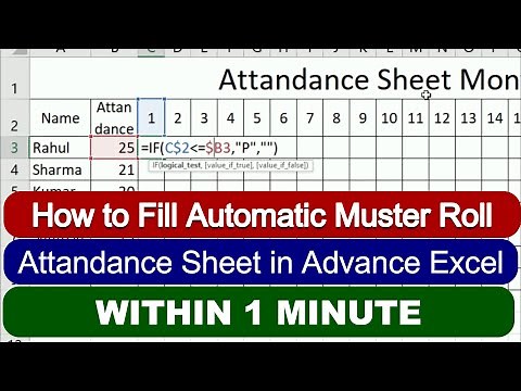 How to Fill Automatic Muster Roll in Advance Excel || How to Use If Function in Advance Excel ||