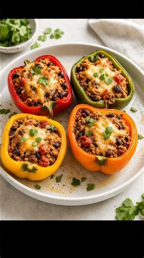 Spicy Turkey and Black Bean Stuffed Peppers