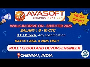 Avasoft Hiring || Cloud and Devops Engineer || 2024 2025 || Chennai