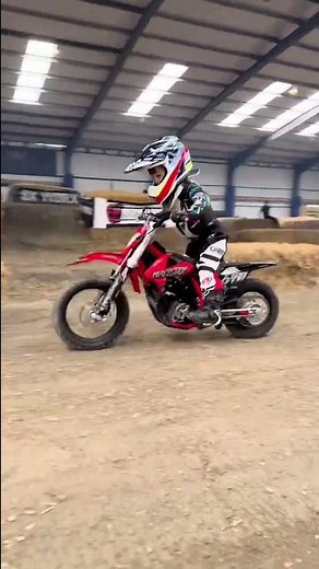3 year old learning to jump an electric dirt bike on a Supercross track!