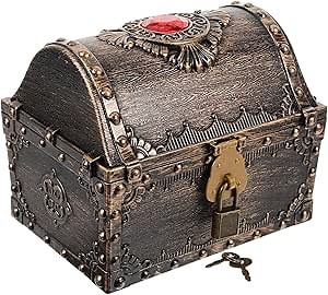 Large Pirate Treasure Chest for Kids - Vintage Lockable Storage Box with Key for Toys Gems and Special Treasures - Ideal for Birthday Parties Halloween Christmas and Imaginative Play