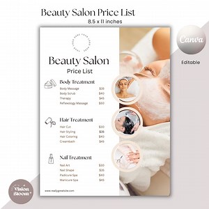 Editable Beauty Salon Price List Template, Beauty Menu Design, Customizable Salon Services Sheet, Digital Download PDF - Etsy