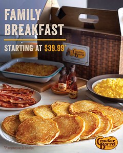 1.1K reactions · 59 shares | Get our All-Day Pancake Breakfast Family Meal Basket curbside or delivered* It’s hot, fresh & for the whole family. *Delivery available at participating locations. | Cracker Barrel Old Country Store | Facebook