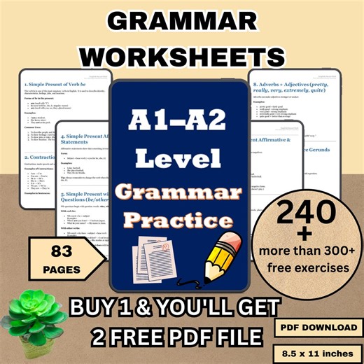 Hojas de práctica de gramática inglesa: ejercicios de ESL para niveles A1-A2 (descarga en PDF) - Etsy México