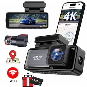 Camera Auto DVR Nuvora, Camera de Bord, 4K Full HD, 1080P, Design Modern, GPS, WiFi, Inregistrare in Bucla, Vedere Nocturna, Camera Marsarier, Cabluri Pentru Functia Parking Mode Incluse in Pachet - eMAG.ro