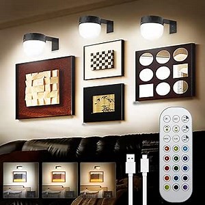 3-Piece Wireless Picture Light 3000mAh Rechargeable LED Wall Lamp with Remote Control,15 Color Temps and Timers Poster Light,Cordless Magnetic Paintung Light for Wall Artwork Livingroom Decor